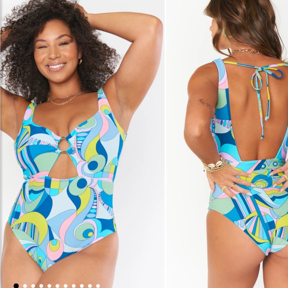 NWT Show Me Your Mumu Summer One Piece Swimsuit- Large- Go Go Geo Print